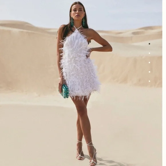 Cult Gaia Valé Ostrich Feather Halter Mini Dress - Picture 3 of 17